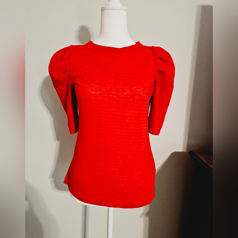 Red Puff Sleeve Short Sleeve Top